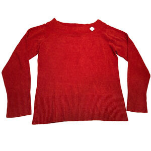 Erika Womens Red Knit Sweater VTG 90s Retro Flower Broach Accent Size S